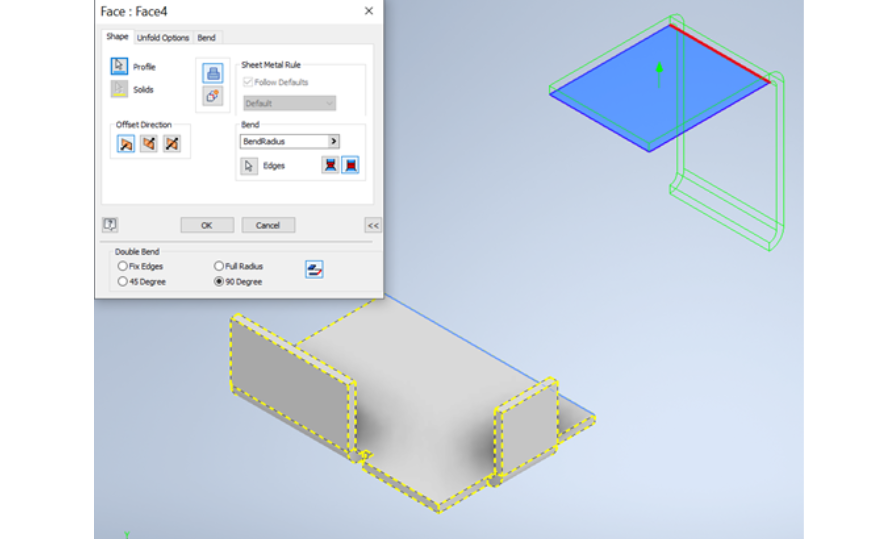 Sheet Metal: Lệnh Face Với Tùy Chọn Bend Trong Autodesk Inventor